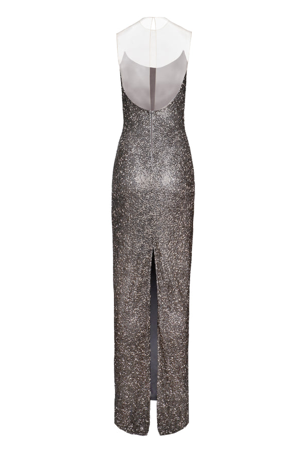 Naeem Khan BEADED ILLUSION NECKLINE GOWN