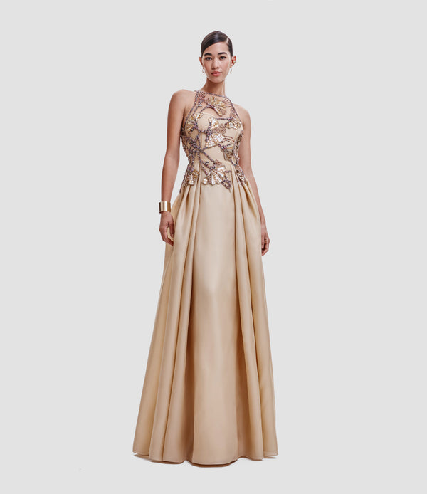 naeem khan BEADED JEWEL NECK BALL GOWN