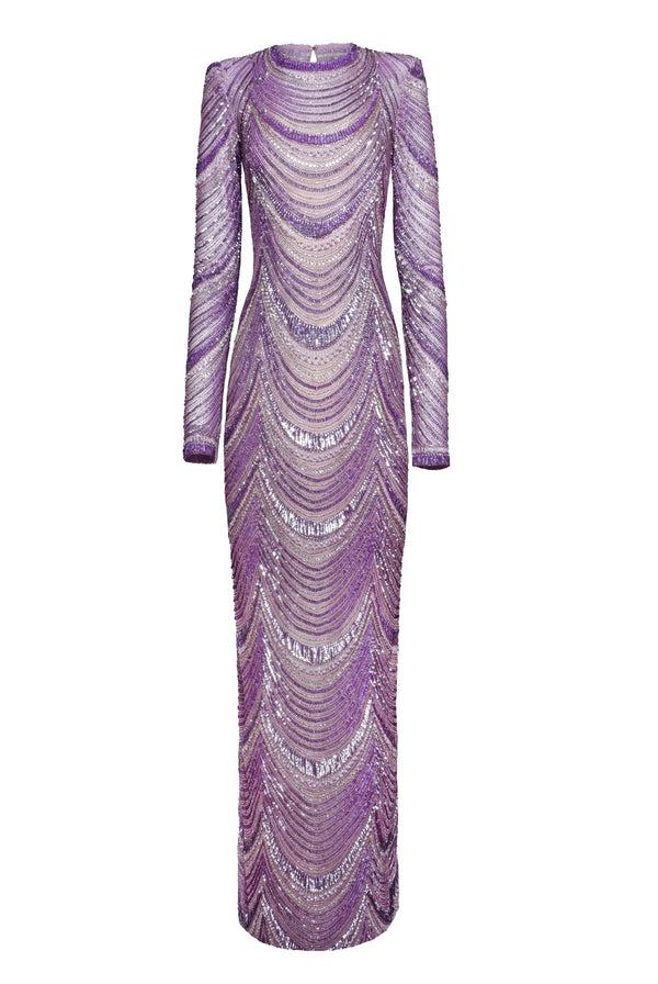 Naeem Khan BEADED JEWEL NECK COLUMN GOWN