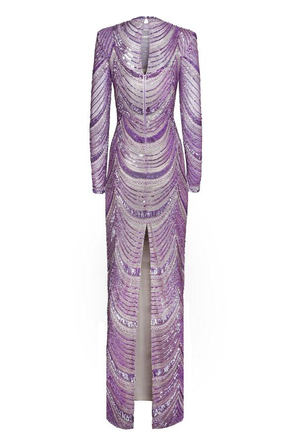 Naeem Khan BEADED JEWEL NECK COLUMN GOWN
