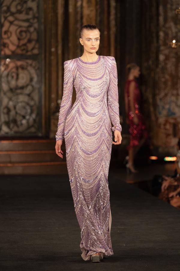 naeem khan BEADED JEWEL NECK COLUMN GOWN