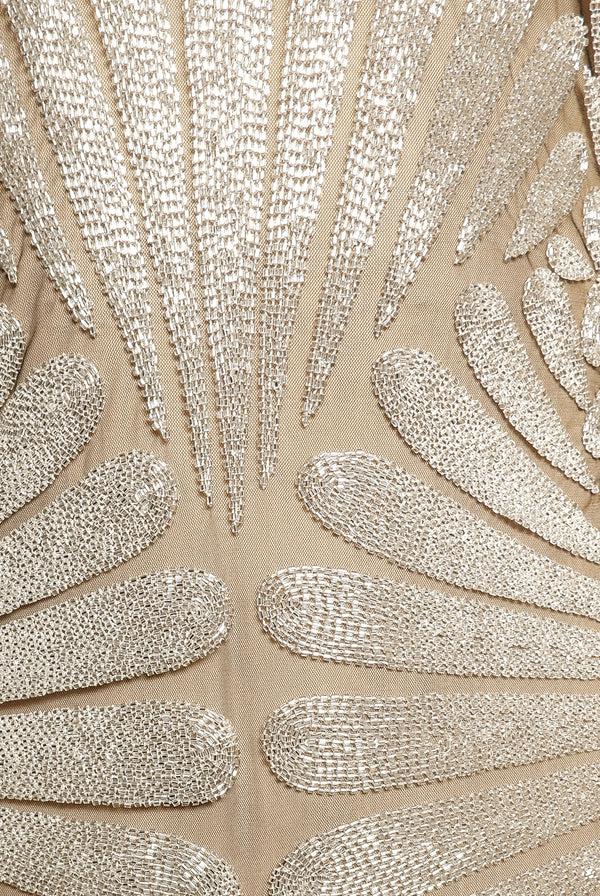 Naeem Khan BEADED JEWEL NECK LONG SLEEVE DRESS