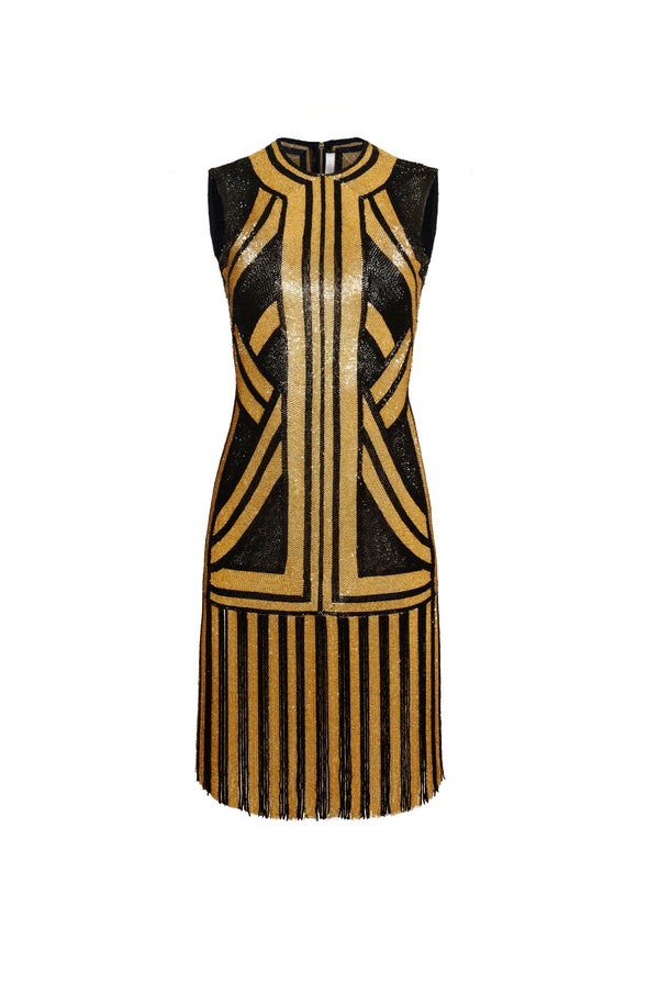 Naeem Khan BEADED JEWEL NECK SLEEVELESS DRESS