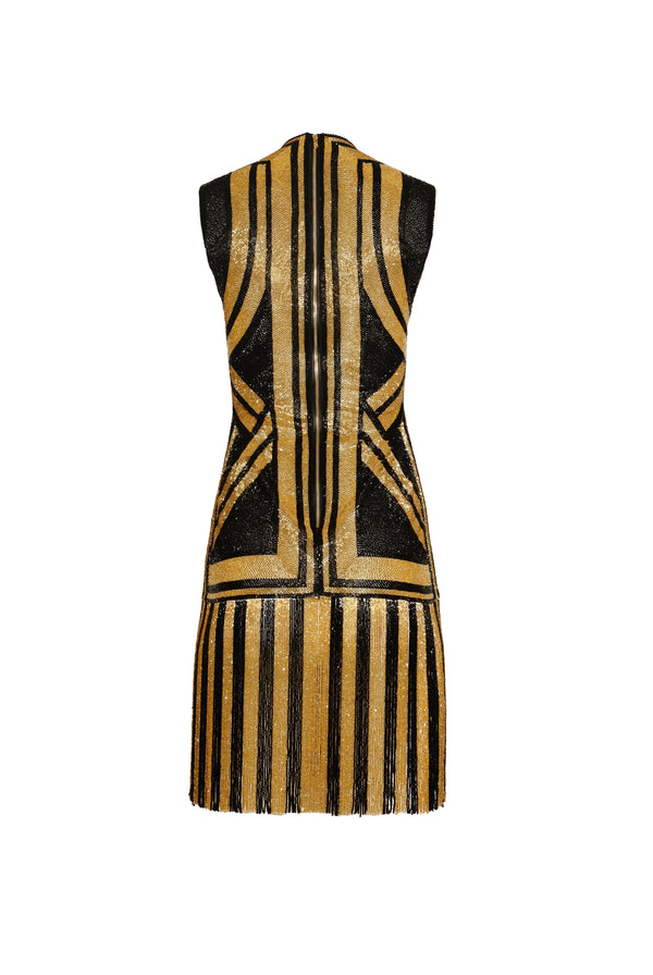 Naeem Khan BEADED JEWEL NECK SLEEVELESS DRESS