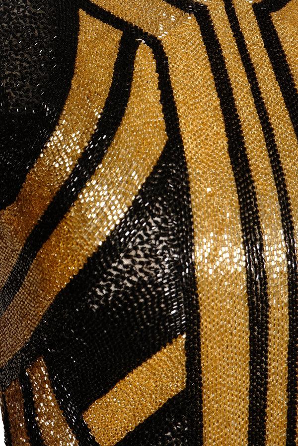 Naeem Khan BEADED JEWEL NECK SLEEVELESS DRESS