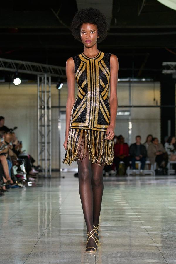 naeem khan BEADED JEWEL NECK SLEEVELESS DRESS