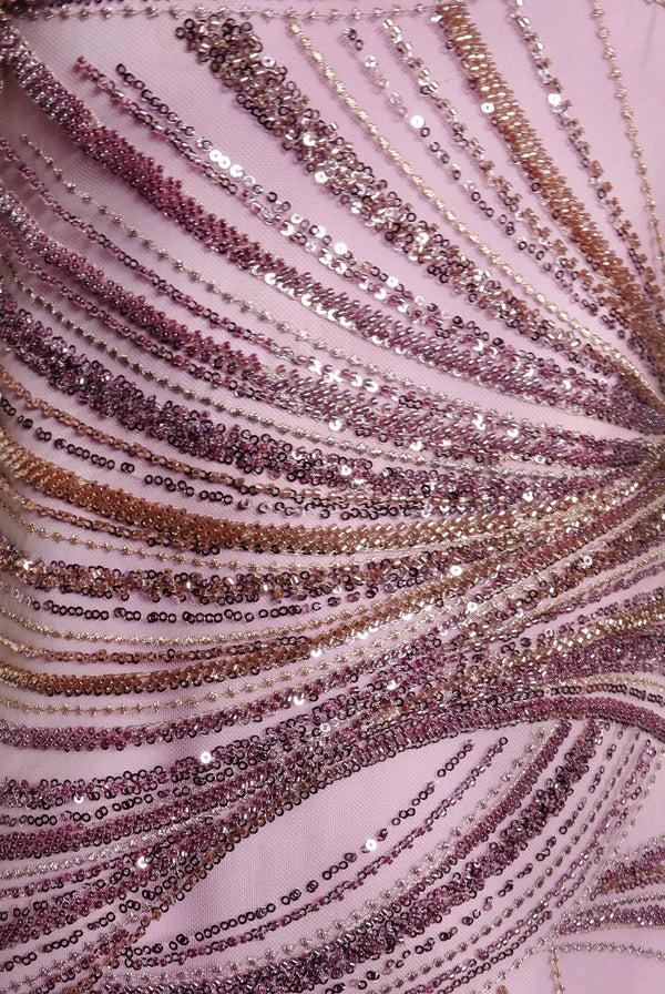 Naeem Khan BEADED MOCK NECK CAP SLEEVE COLUMN GOWN