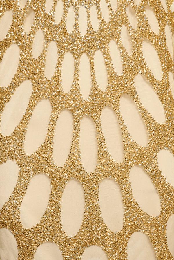 Naeem Khan BEADED MOCK NECK GOWN WITH LONG SLEEVES