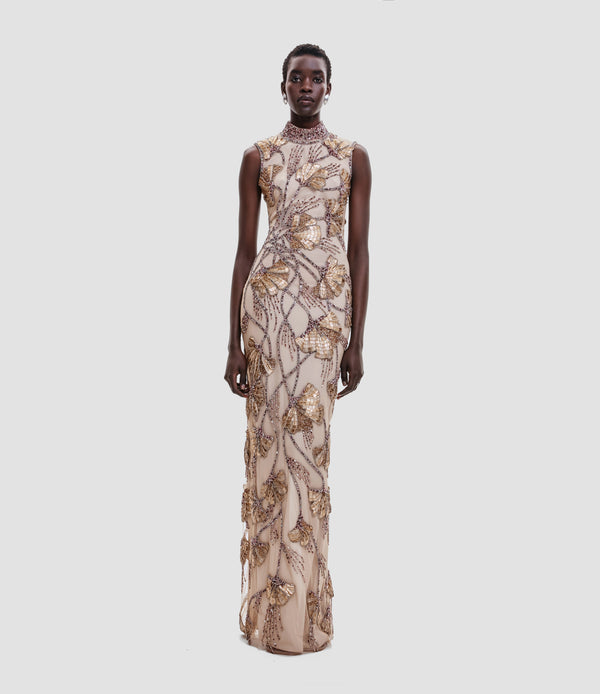 Naeem Khan BEADED SLEEVELESS COLUMN GOWN