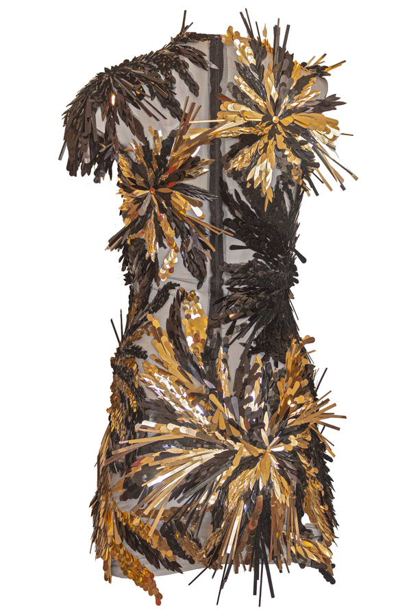 Naeem Khan BEADED THREE DIMENSIONAL COCKTAIL DRESS