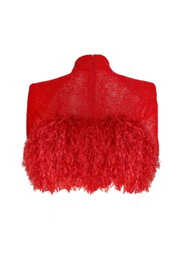 Naeem Khan BEADED TOP WITH FEATHERS