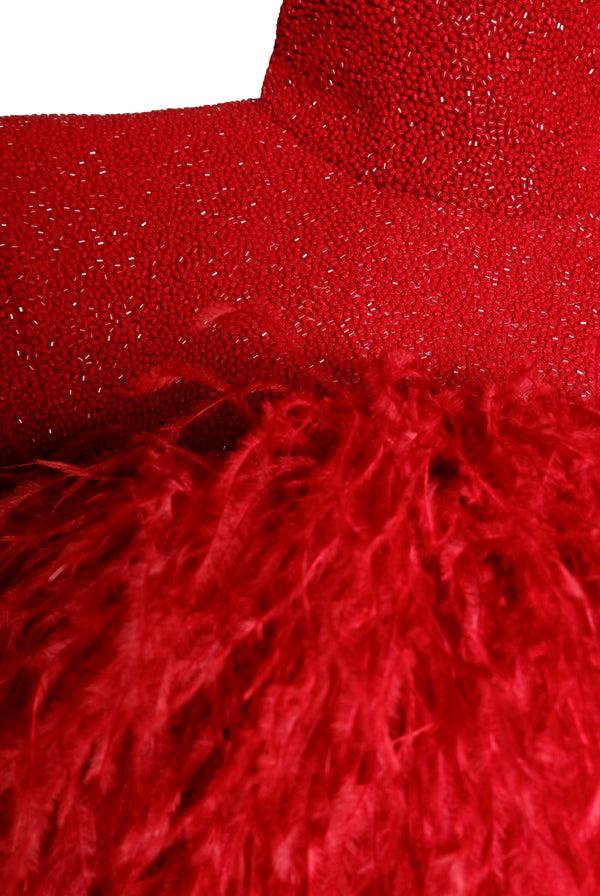 Naeem Khan BEADED TOP WITH FEATHERS