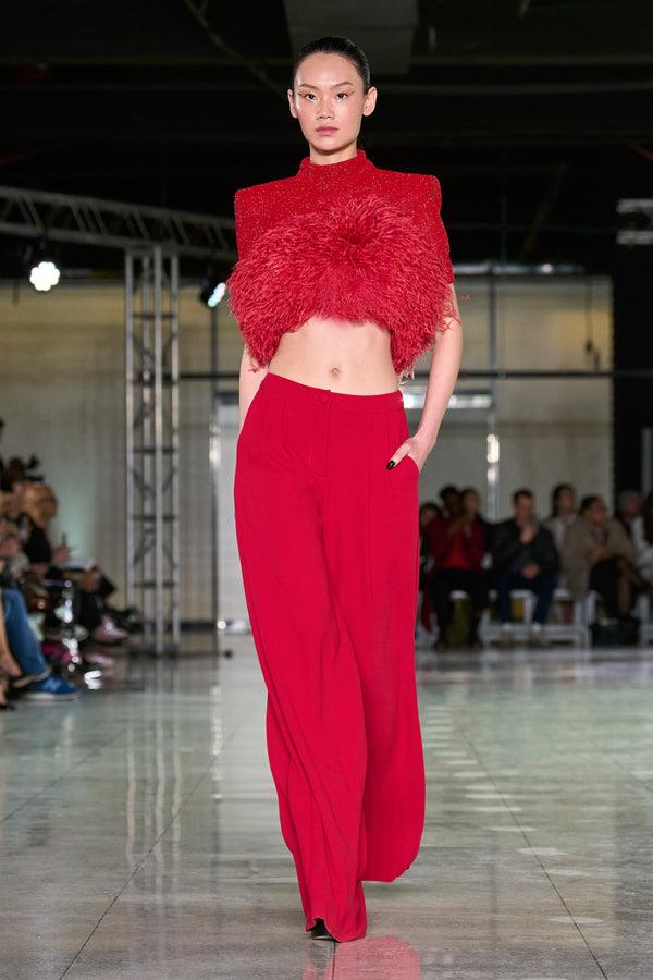 naeem khan BEADED TOP WITH FEATHERS