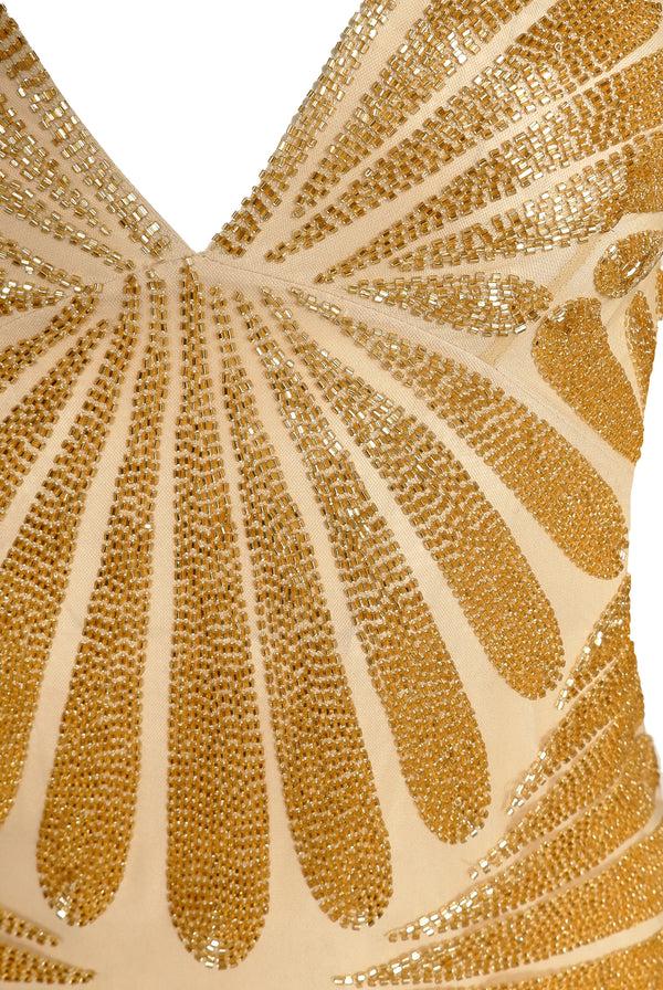 Naeem Khan BEADED V-NECK GOWN WITH COWL BACK