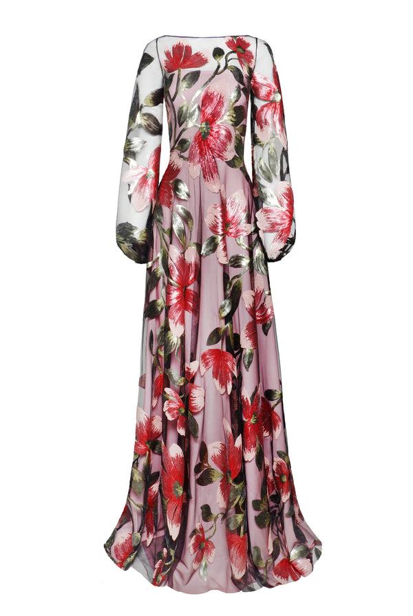 Naeem Khan BOAT NECK BLOUSON SLEEVE GOWN