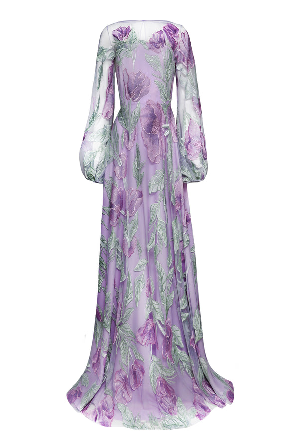 Naeem Khan BOAT NECK BLOUSON SLEEVE GOWN