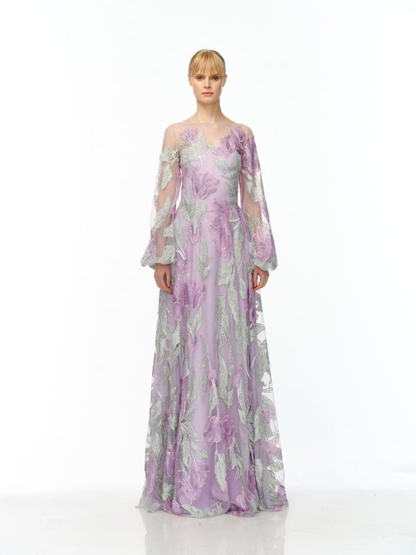 naeem khan BOAT NECK BLOUSON SLEEVE GOWN