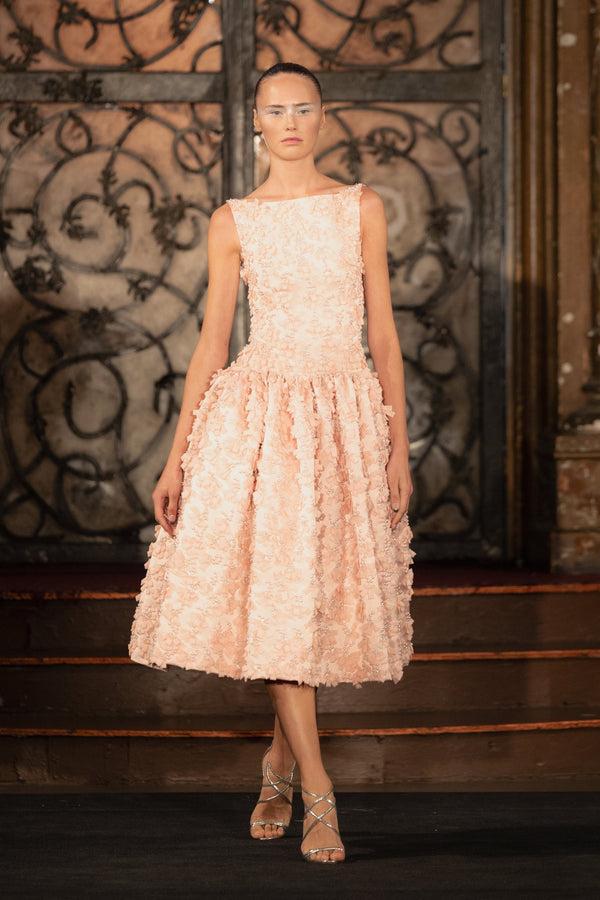 naeem khan BOAT NECK DROP WAIST TEA-LENGTH DRESS