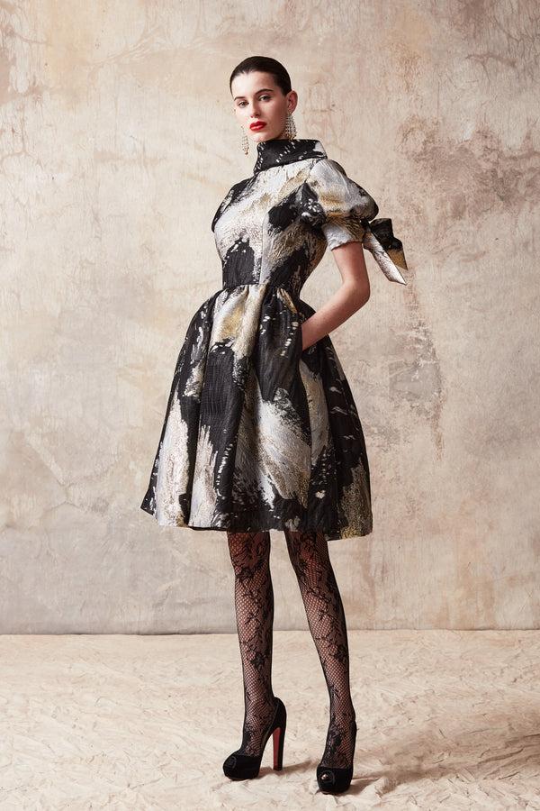 Naeem Khan Boat Neck Puff Sleeve Dress