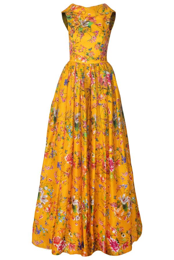 Naeem Khan Boat Neck Silk Gazar Gown