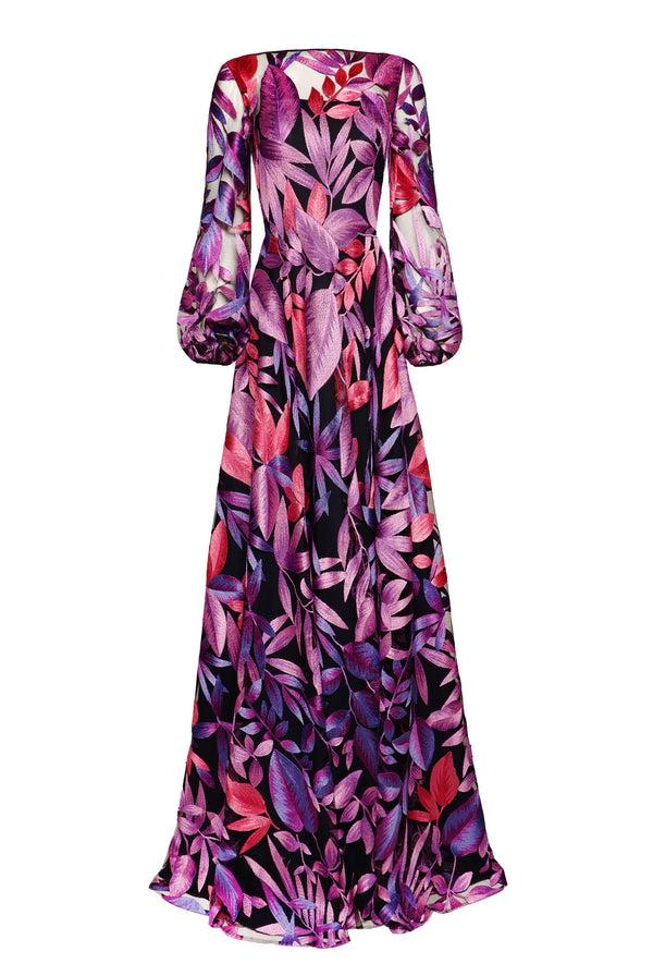 naeem khan BOATNECK BLOUSON SLEEVE GOWN