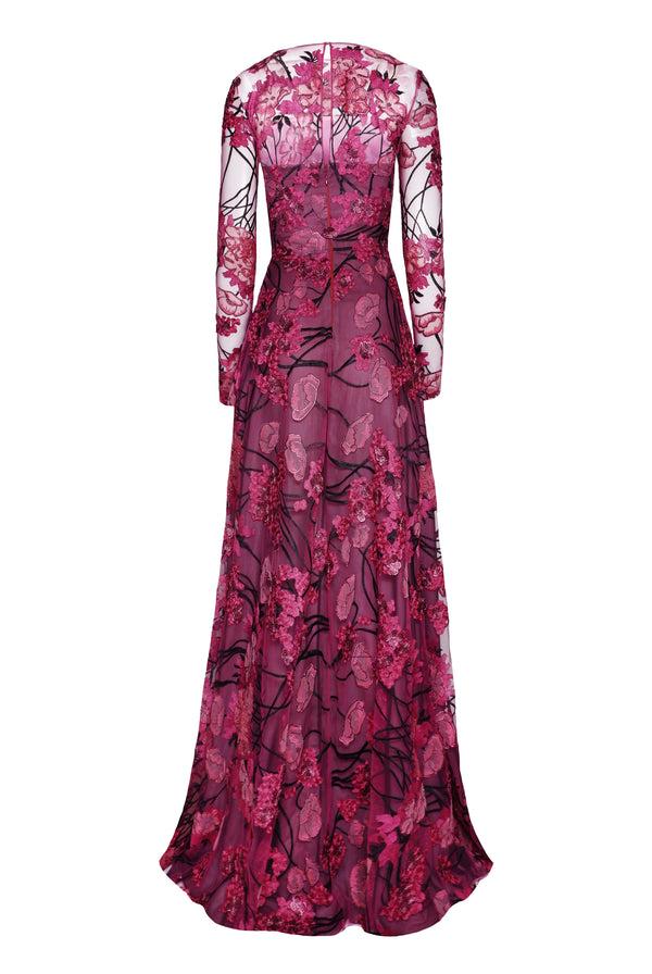 Naeem Khan BOATNECK LONG SLEEVE GOWN
