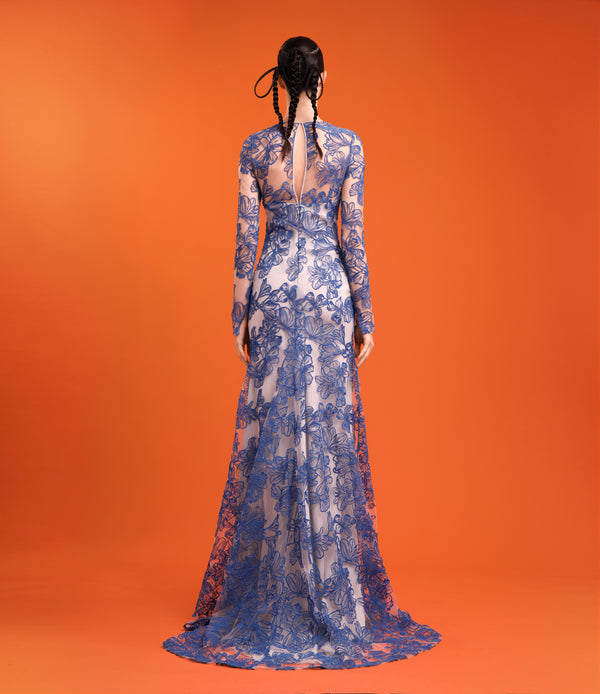 Naeem Khan BOTANICAL JEWEL NECK GOWN