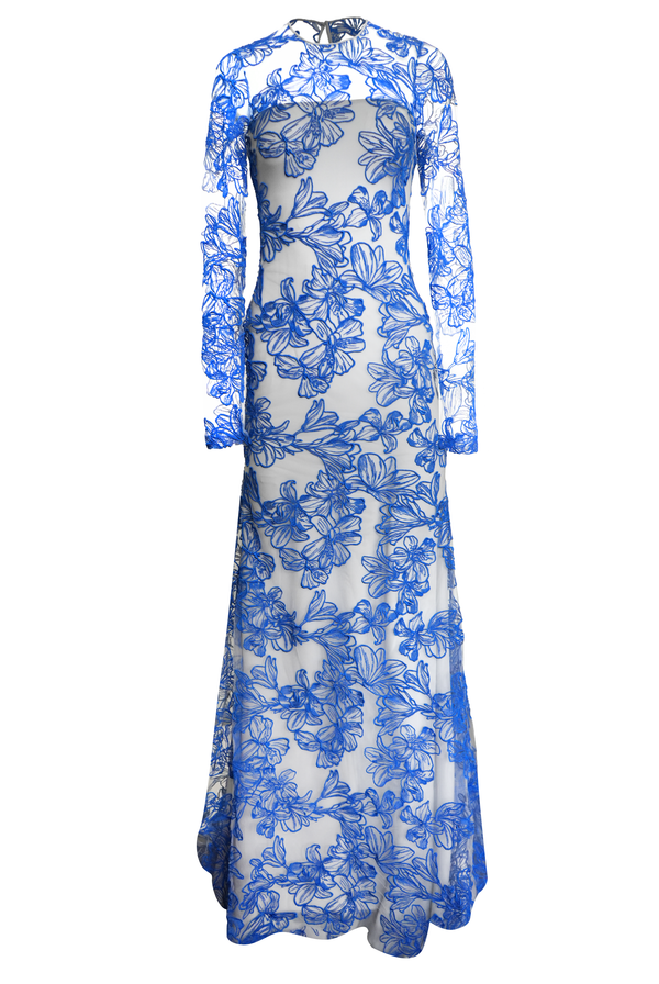 Naeem Khan BOTANICAL JEWEL NECK GOWN