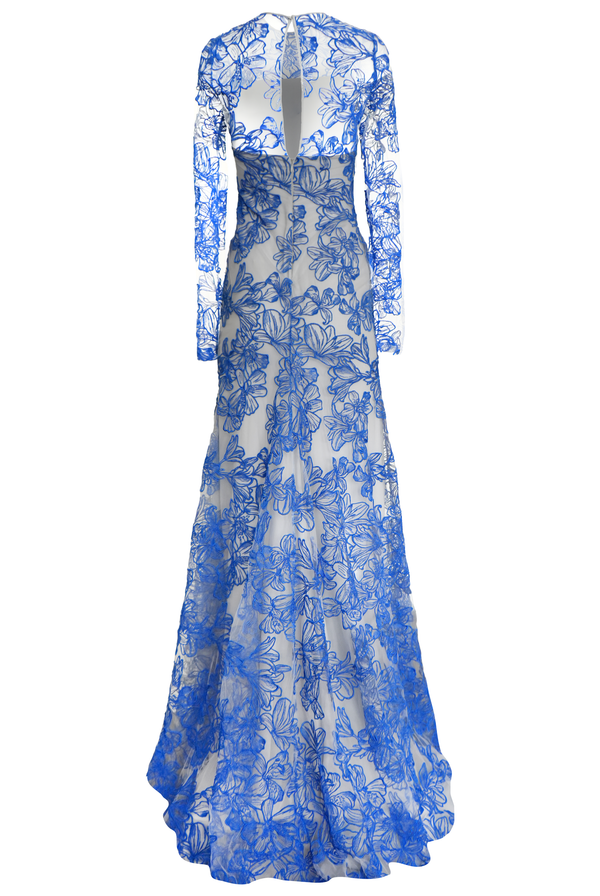 Naeem Khan BOTANICAL JEWEL NECK GOWN