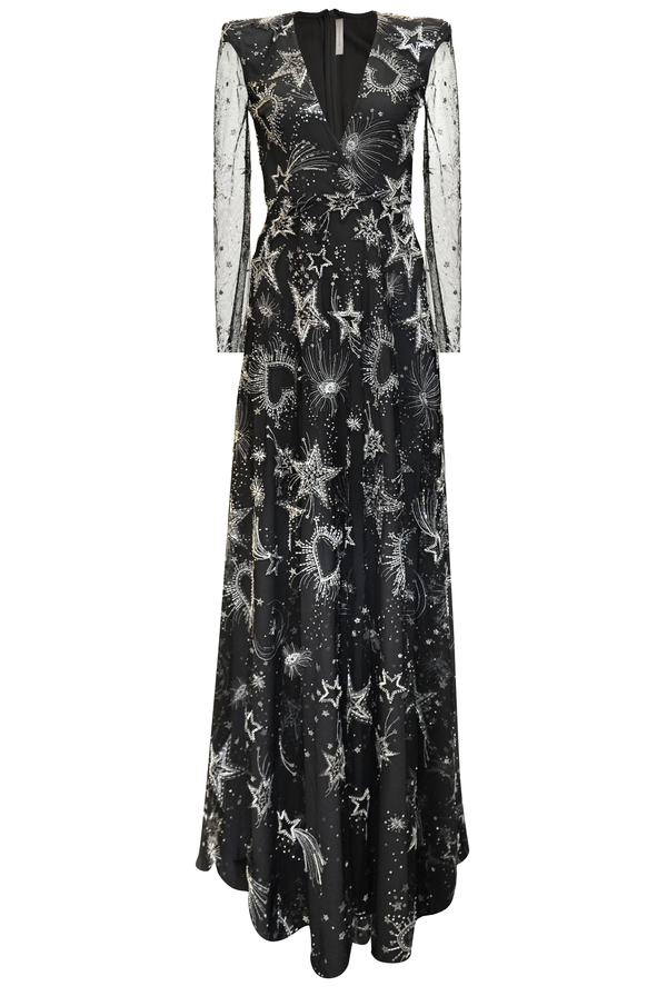 Naeem Khan CELESTIAL EMBROIDERED V-NECK GOWN