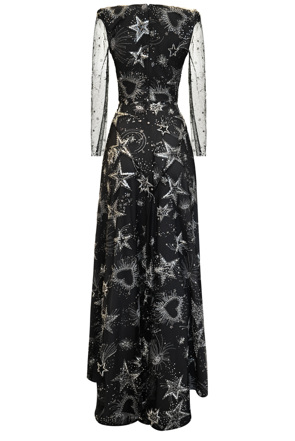 Naeem Khan CELESTIAL EMBROIDERED V-NECK GOWN