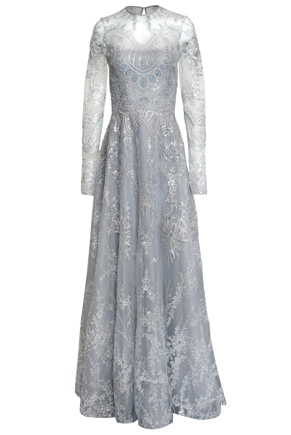 Naeem Khan CHANDELIER LACE LONG SLEEVE GOWN