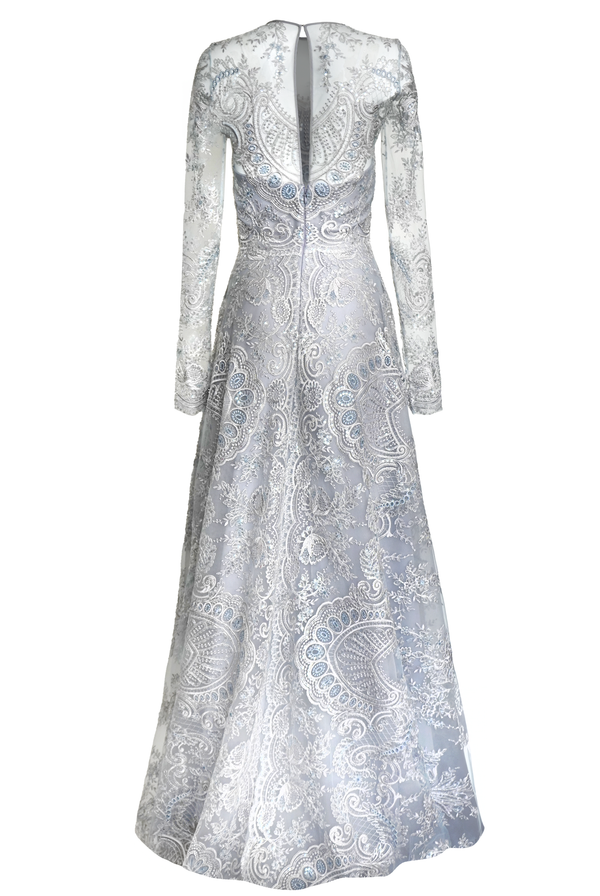 Naeem Khan CHANDELIER LACE LONG SLEEVE GOWN