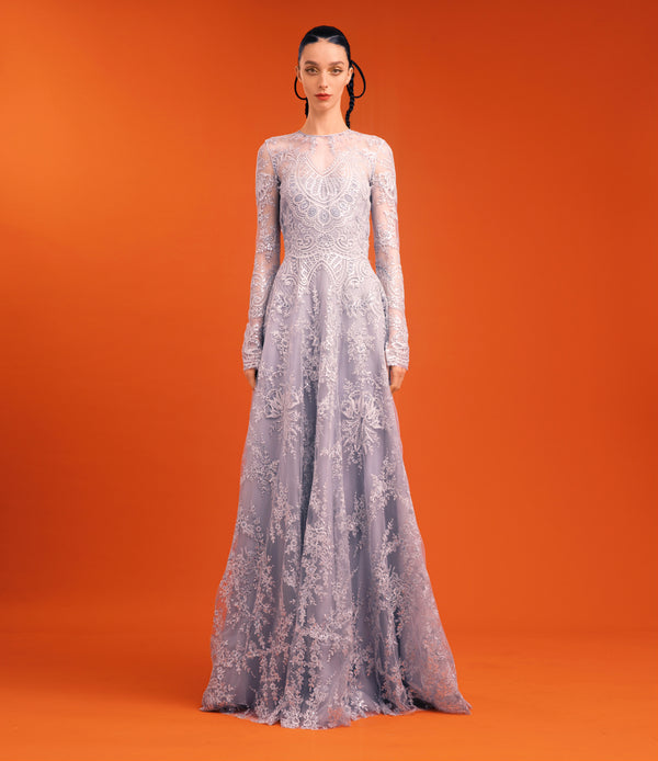 naeem khan CHANDELIER LACE LONG SLEEVE GOWN