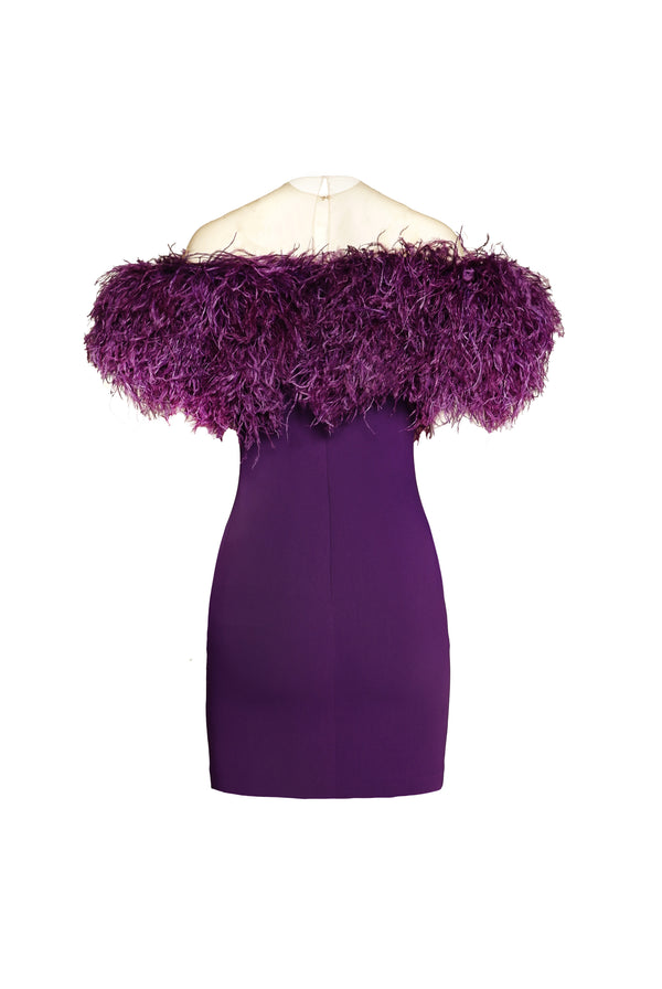 Naeem Khan CREPE DRESS WITH FEATHER DETAIL