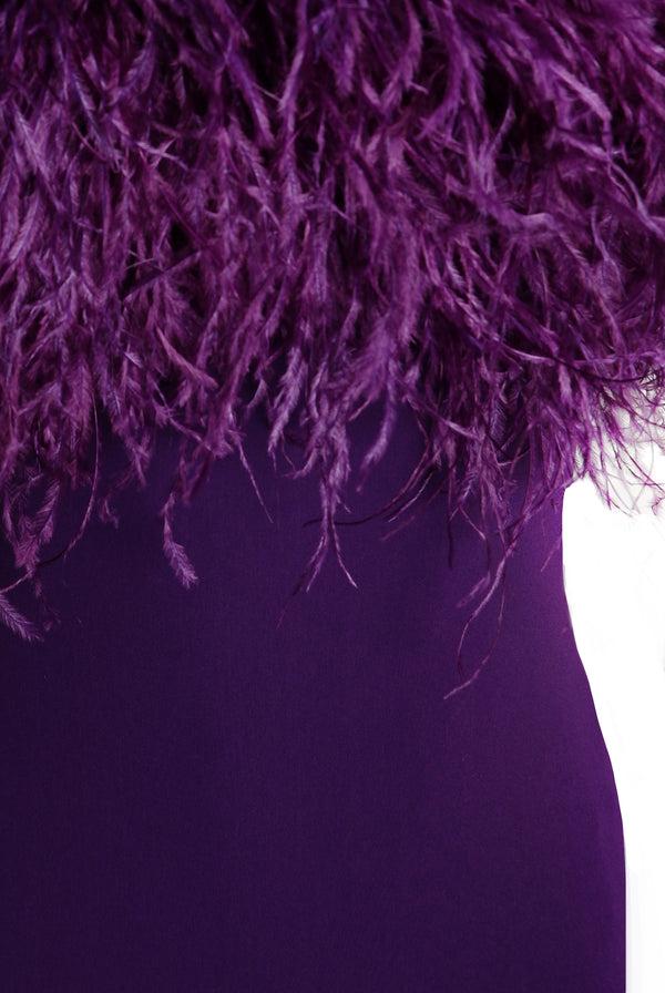 Naeem Khan CREPE DRESS WITH FEATHER DETAIL