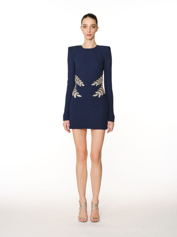 naeem khan CREPE DRESS WITH LEAF APPLIQUE