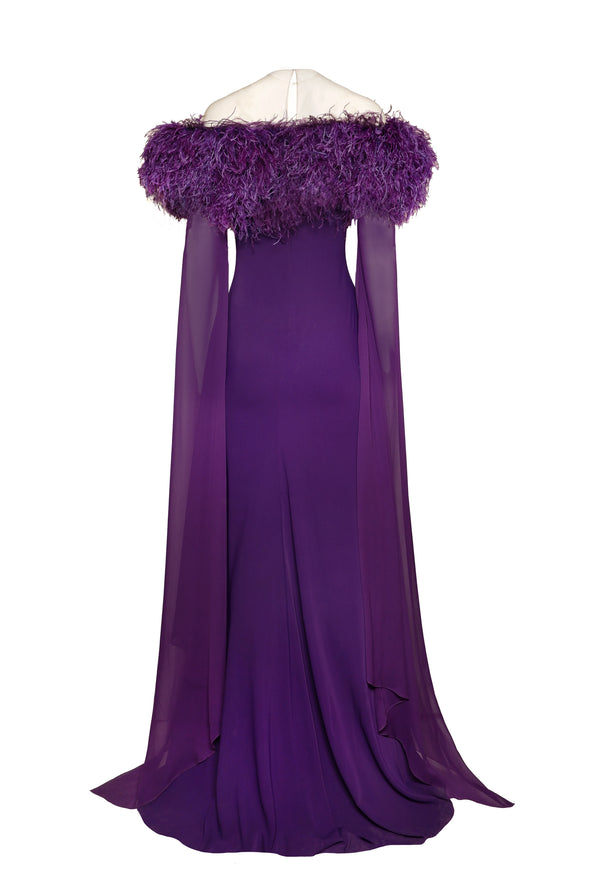 Naeem Khan CREPE GOWN WITH FEATHER DETAIL