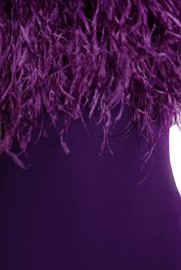 Naeem Khan CREPE GOWN WITH FEATHER DETAIL