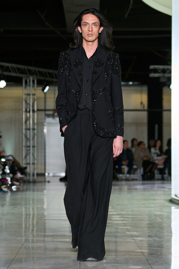 Naeem Khan CREPE PLEATED WIDE LEG PANT