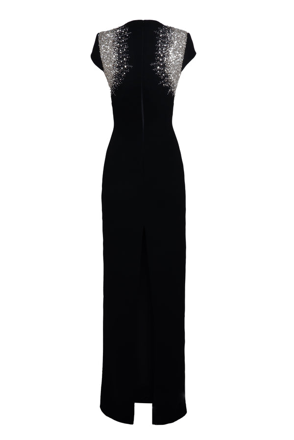 Naeem Khan Crystal Detail Cap Sleeve Gown