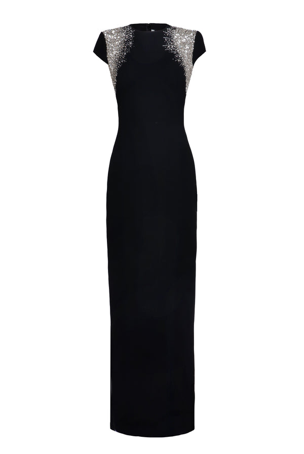 Naeem Khan Crystal Detail Cap Sleeve Gown