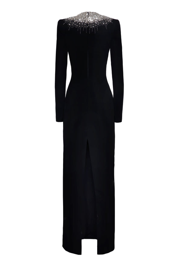 Naeem Khan Crystal Detail Long Sleeve Gown