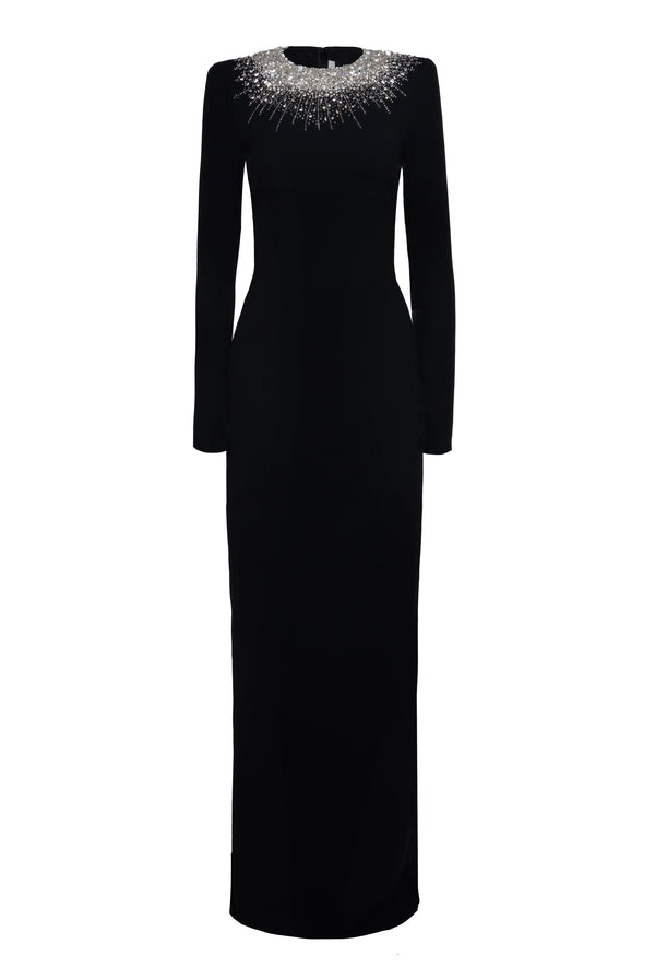 naeem khan Crystal Detail Long Sleeve Gown