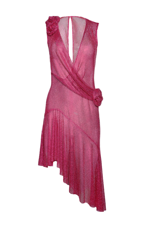 Naeem Khan CRYSTAL MESH V-NECK DRAPED MINI DRESS