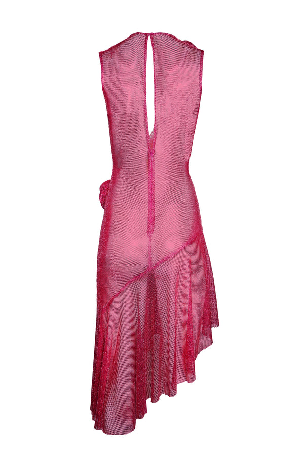 Naeem Khan CRYSTAL MESH V-NECK DRAPED MINI DRESS