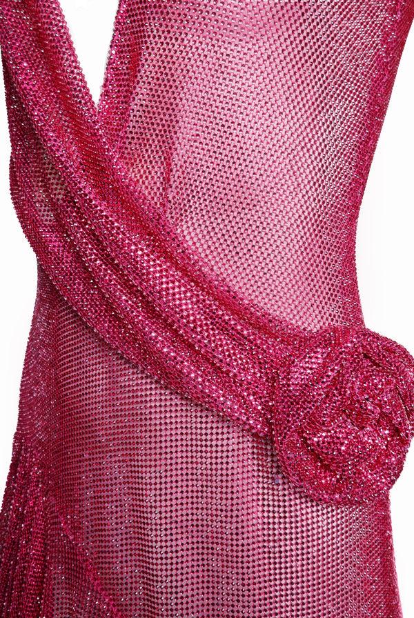 Naeem Khan CRYSTAL MESH V-NECK DRAPED MINI DRESS