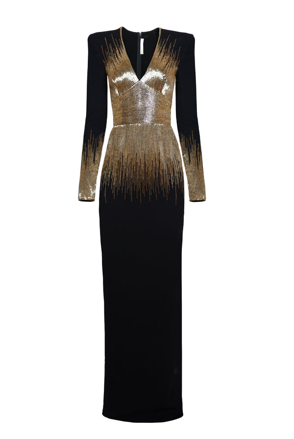 Naeem Khan EMBELLISHED BODICE COLUMN GOWN