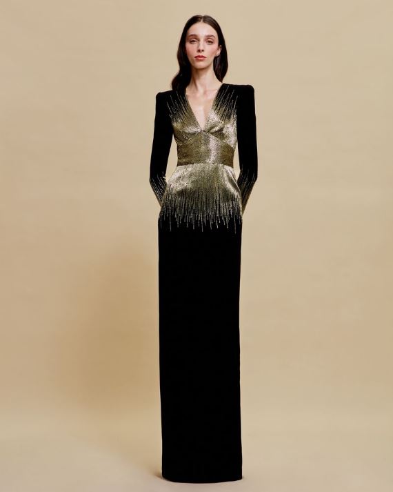 naeem khan EMBELLISHED BODICE COLUMN GOWN