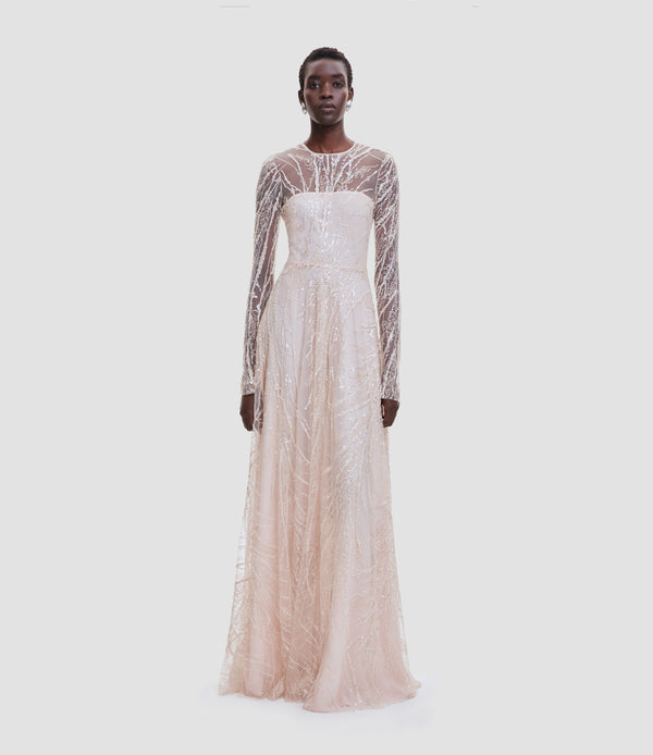 naeem khan EMBELLISHED GOWN WITH LONG SLEEVES